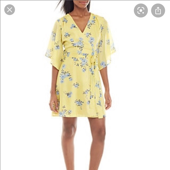 Charles Henry Yellow Floral Wrap Dress - Short - Picture 1 of 3